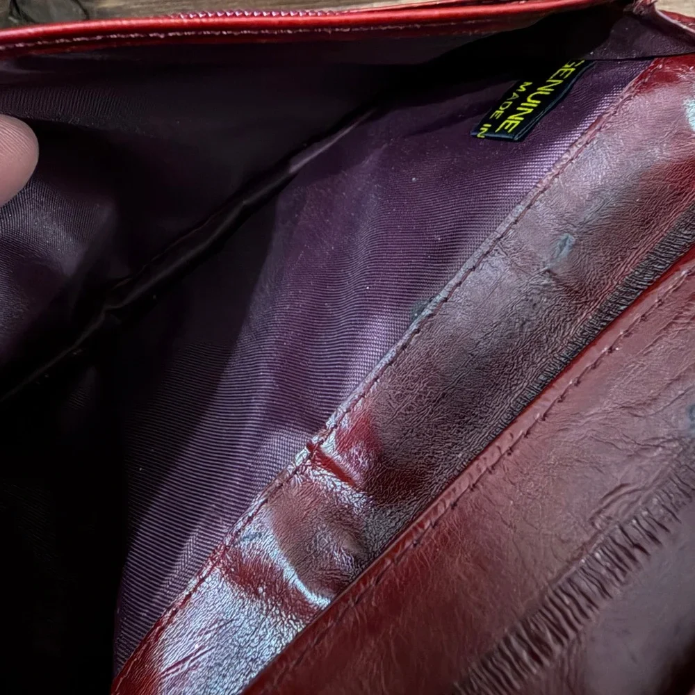 Vintage Genuine Eel Skin Long Checkbook Wallet Burgundy Red Wine Made in Korea
